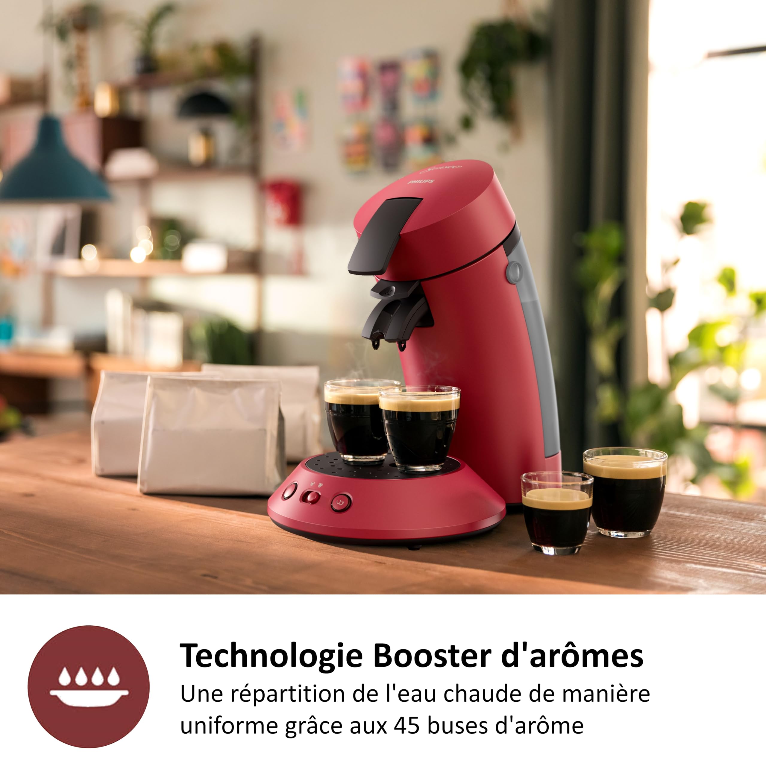 Philips Senseo Original Plus CSA210/91 - Machine à Café à Dosettes, Rouge